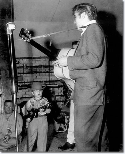 Ralph Lowe Jr., Scotty and Elvis onstage at the Cotton Club - Oct. 15, 1955.