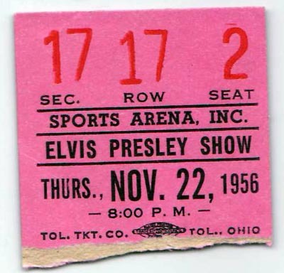 Concert Ticket - Elvis Presley Toledo, November 22, 1956