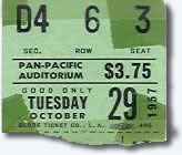 Ticket for The Elvis Presley show Pan Pacific Auditorium, Los Angeles - October 28, 1957