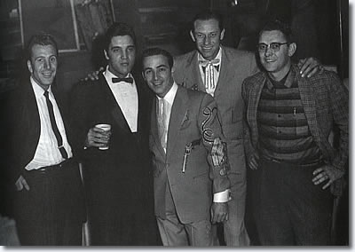 Elvis backstage at the Opry, December 22, 1957. With (left to right) Ferlin Huskey, Faron Young, Hawkshaw Hawkins and Tom Perryman.