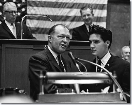 Governor Buford Ellington addressing the Tennessee State Legislature with Elvis Presley