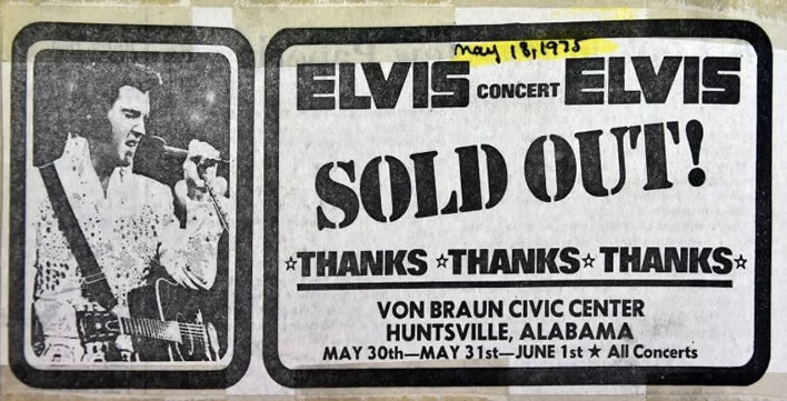 Elvis Presley: Huntsville, AL : May 30, 31 and June 1, 1975 
