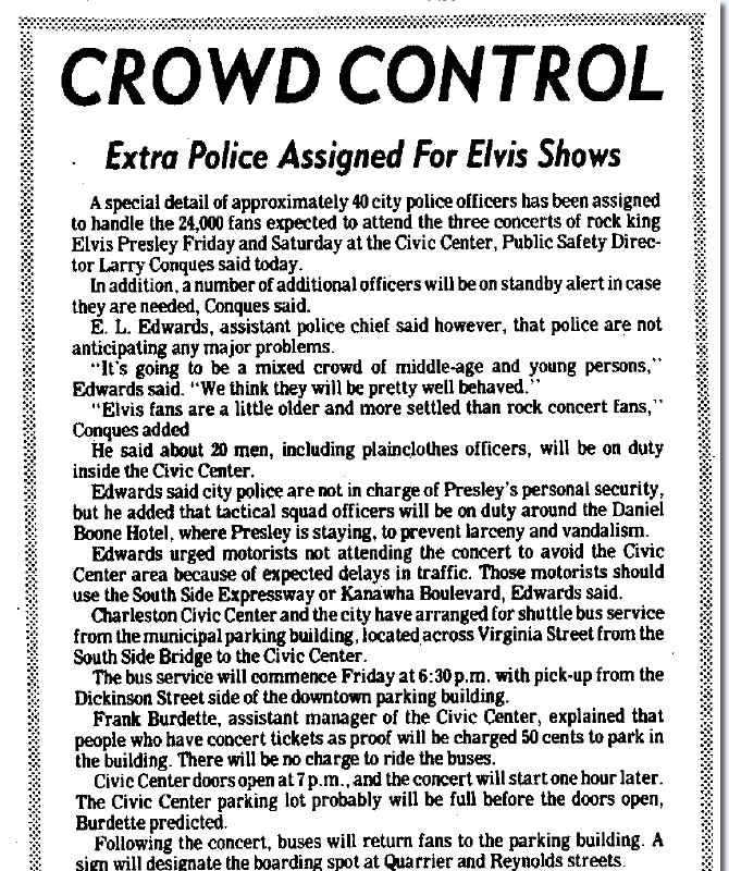 Elvis Presley : Charleston West Virginia : July 11, 1975 : Newspaper