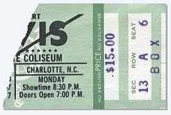 Ticket : Elvis Presley Show - 21 Feb 8.30pm Coliseum, Charlotte, Nc