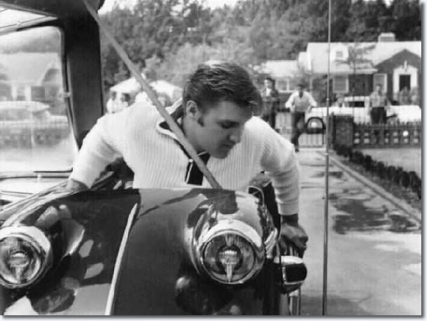 Elvis with his three-wheel custom-built Messerschmitt