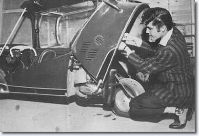 Elvis Presley With his three-wheel custom-built Messerschmitt - June, 1956