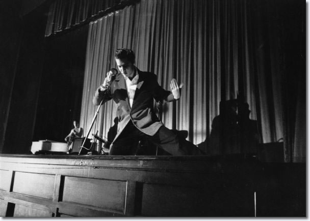 Elvis Presley performs at one of his two concerts at the Florida Theatre on August 10 & 11, 1956.