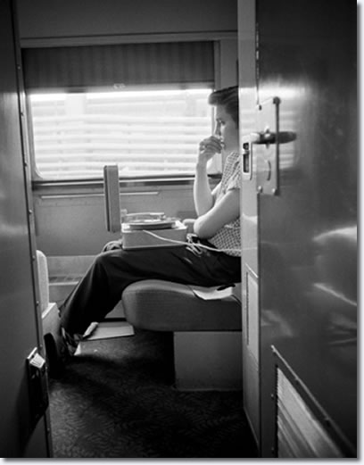 During the train ride Elvis listened over and over again to the recordings he had made the previous day. In the above photo Elvis listen's in bed to a replay one last time.