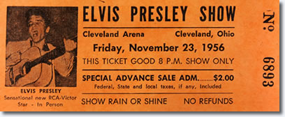 Ticket for show; Elvis Presley at the Cleveland Arena, Ohio - November 23, 1956