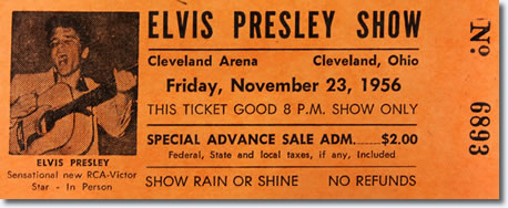 Ticket for show; Elvis Presley at the Cleveland Arena, Ohio - November 23, 1956
