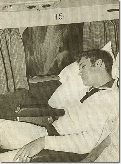 Elvis - September 23, 1956 asleep, during his flight back to Memphis Elvis (using the name Clint Reno). 