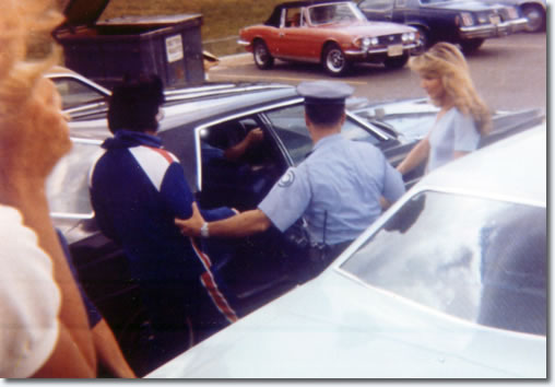 Elvis Presley leaving his hotel in Shreveport, LA on his way to Baton Rouge, LA on July 2, 1976.