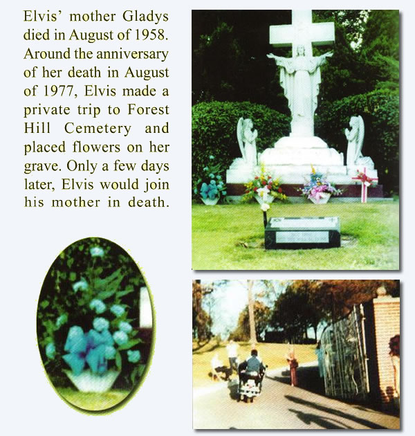 Elvis returning to Graceland after paying respects to his mother at Forest Hill Cemetery on Aug 11, 1977.