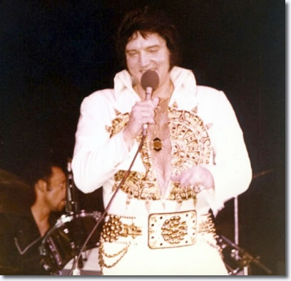 Jerome 'Stump' Munroe behind Elvis on Drums, June 24, 1977.